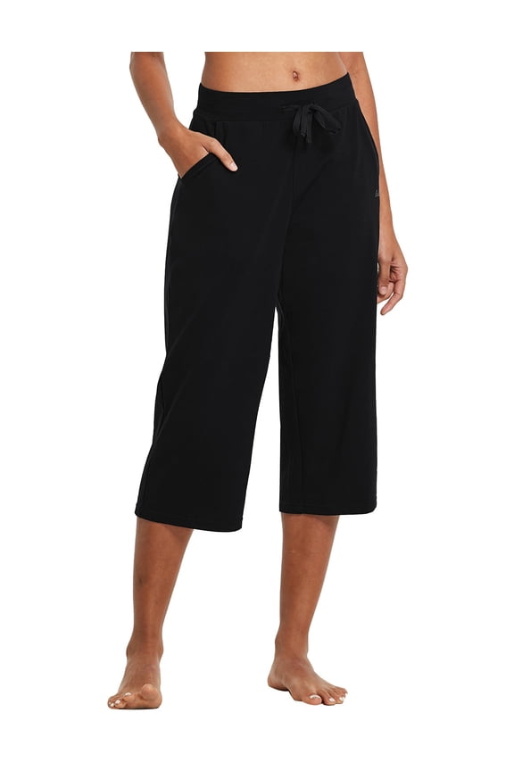 Women's Capris Yoga Cotton Wide Leg Casual Summer Capri Sweatpants Loose Lounge Workout Crop Pants Pockets Black Size L
