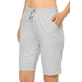 thumbnail image 1 of BALEAF Women's Cotton Bermuda Long Shorts 10" Knee Length Loose Plus Size Drawstring Waist Sweat Shorts with Pockets Casual Summer Light Gray Size XXXL, 1 of 6