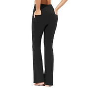 BALEAF Women's Cotton Bootcut Yoga Pants High Waisted Comfy Soft Bootleg Workout Flare Pants with Pockets Black S