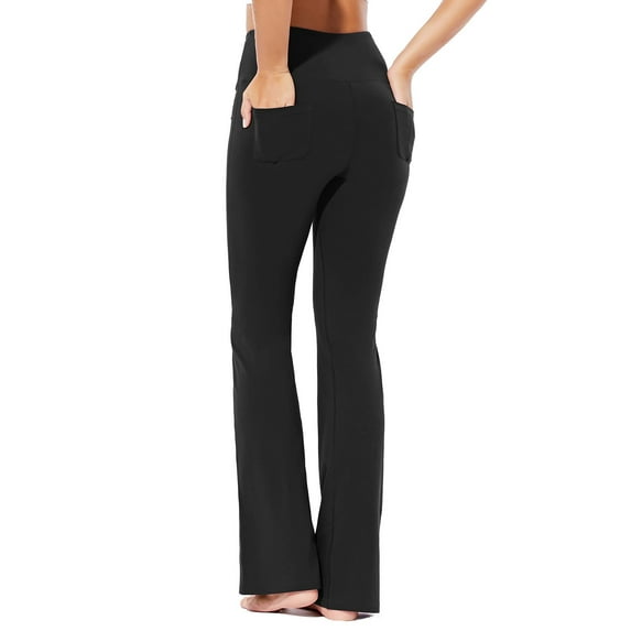 BALEAF Women's Cotton Bootcut Yoga Pants High Waisted Comfy Soft Bootleg Workout Flare Pants with Pockets Black XXL