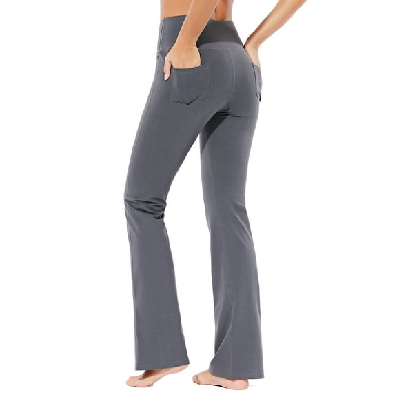 BALEAF Women's Cotton Bootcut Yoga Pants High Waisted Comfy Soft Bootleg Workout Flare Pants with Pockets Grey XXL