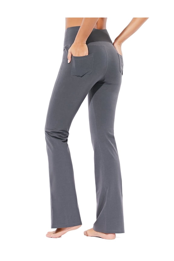 Women's Cotton Bootcut Yoga Pants High Waisted Comfy Soft Bootleg Workout Flare Pants with Pockets Grey XXL