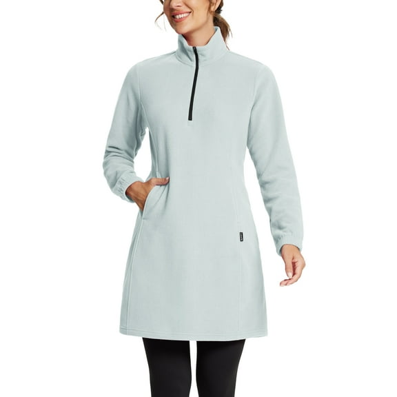 BALEAF Women's Fleece Dress Sweatshirt Tunic Long Quarter Zip Pullover Polar Winter Dress Cover Ups Pocket Light Gray XL