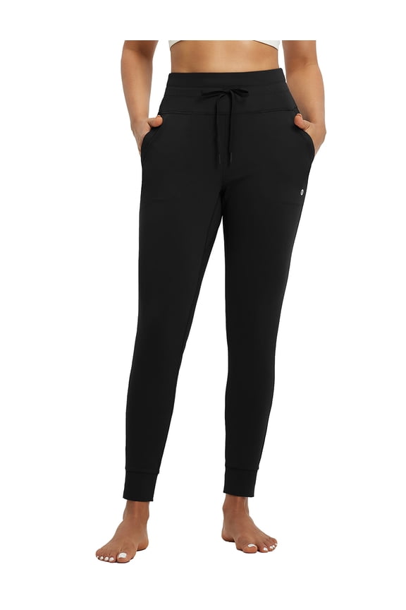 Women's Fleece Lined Jogger-Fit Leggings Warm Yoga Pants with Pockets Thermal Sweatpants Winter Lounge Casual Running Black 2XL