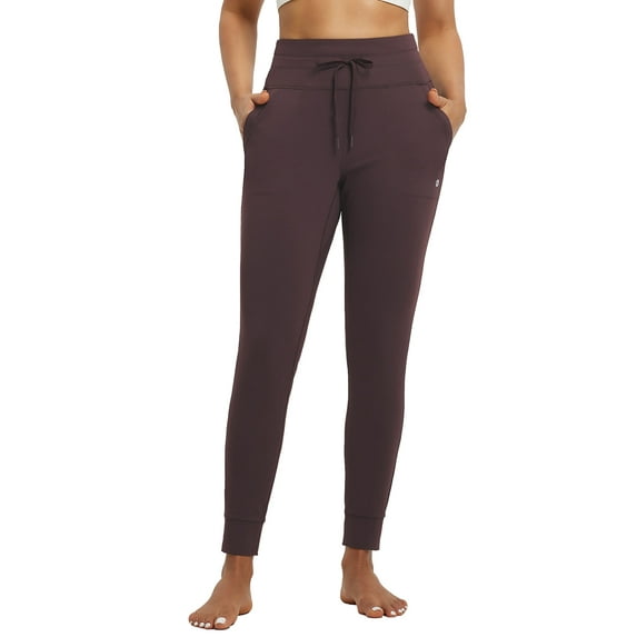 BALEAF Women's Fleece Lined Jogger-Fit Leggings Warm Yoga Pants with Pockets Thermal Sweatpants Winter Lounge Casual Running Dark Brown M