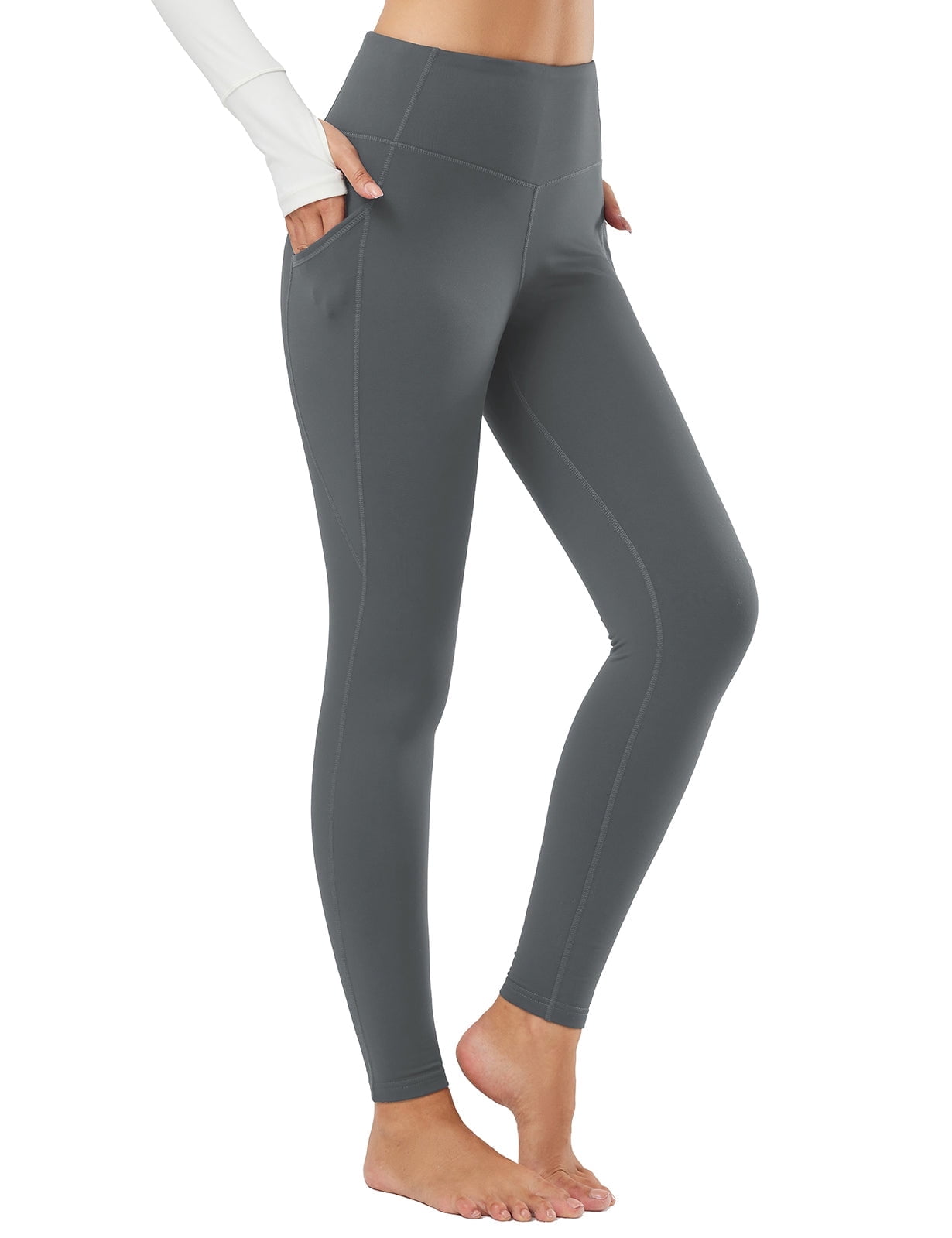 BALEAF Women's Fleece Lined Leggings Thermal Warm Winter Tights High Waisted Thick Yoga Pants Cold Weather with Pockets Deep Gray XS