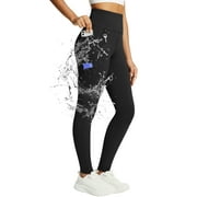 BALEAF Women's Fleece Lined Leggings Waterproof Winter Hiking Pants Thermal Running Tights Zipper Pockets High Waisted Cold Weather Black Large