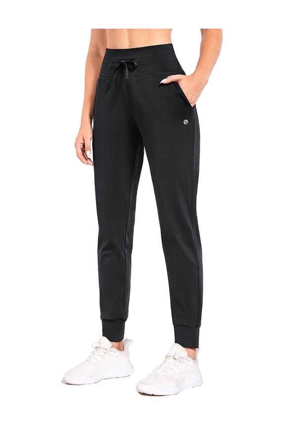 Women's Fleece Lined Pants Water Resistant Sweatpants High Waisted Thermal Joggers Winter Running Hiking Pockets Black M