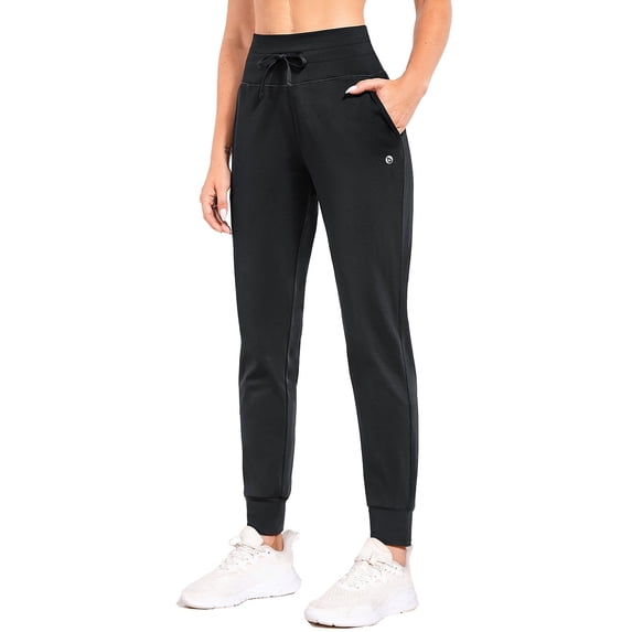 BALEAF Women's Fleece Lined Pants Water Resistant Sweatpants High Waisted Thermal Joggers Winter Running Hiking Pockets Black M
