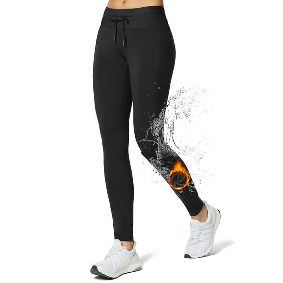 BALEAF Women's Fleece Lined Warm Leggings Winter Thermal Waterproof Tights High Waisted Ski Hiking Pants Gear with Pockets Black M