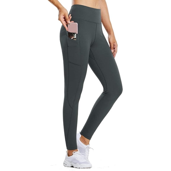 BALEAF Women's Fleece Lined Water Resistant Legging High Waisted Thermal Winter Hiking Running Tights Pockets Light Grey XX-Large