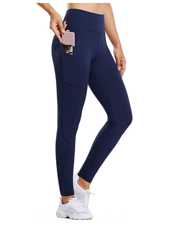 Women's Fleece Lined Water Resistant Legging High Waisted Thermal Winter Hiking Running Tights Pockets Navy 3X-Large