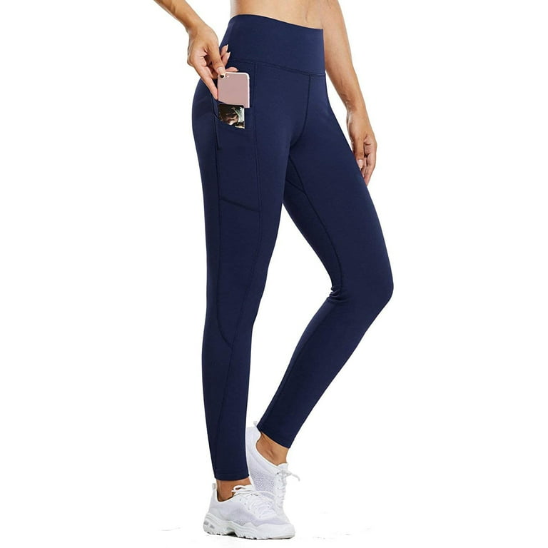 BALEAF Women s Fleece Lined Water Resistant Legging High Waisted Thermal Winter Hiking Running Tights Pockets Navy Small