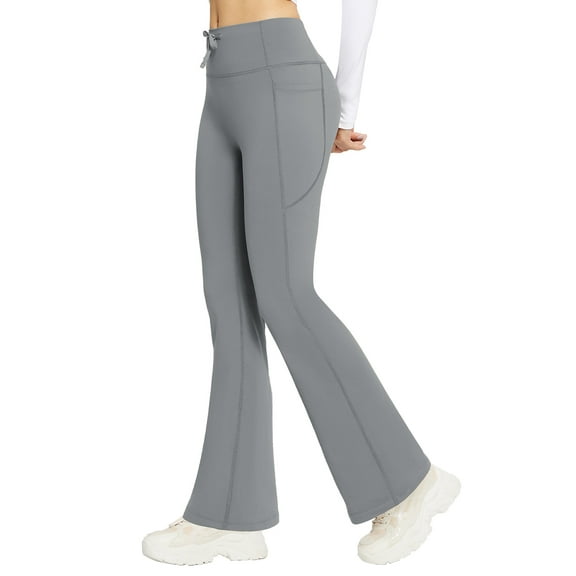 BALEAF Women's Fleece Lined Yoga Pants Waterproof Winter Warm Hiking Pants Bootcut Cold Gear Flare Leggings with Pockets Dark Gray M