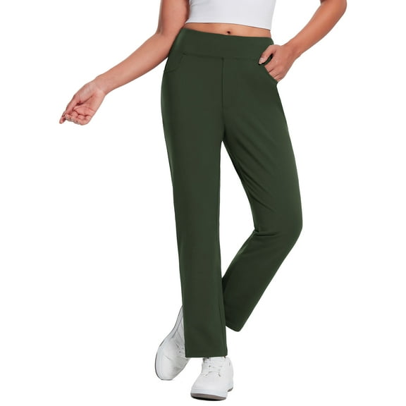 BALEAF Women's Fleece lined Pants Hiking Waterproof Winter Thermal Travel Pants Cold Weather Gear Pockets Work Golf Casual Green S