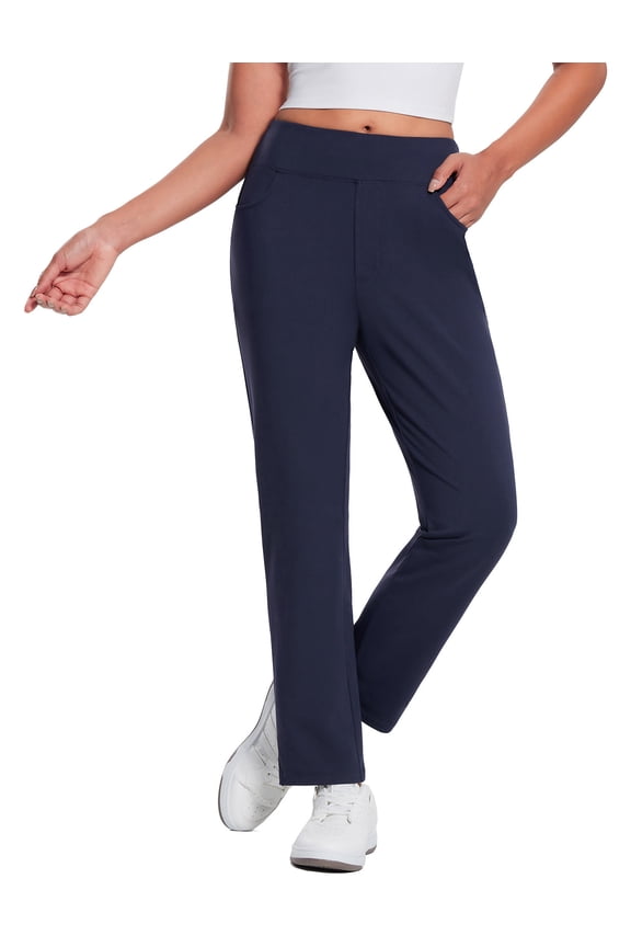 Women's Fleece lined Pants Waterproof Winter Travel Pants Thermal Cold Weather Gear Pockets Stretch Work Golf Casual Navy L