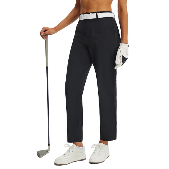 BALEAF Women's Golf Pants Straight Leg Stretch Work Travel Pant with Pockets Dressy Bussiness Casual Slacks UPF 50 Black M