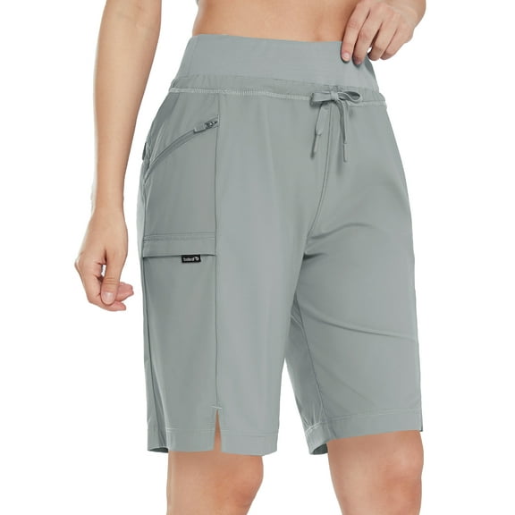 BALEAF Women's Hiking Long Shorts 11" Quick Dry Bermuda Cargo for Curvy Lightweight Pockets Dark Gray L