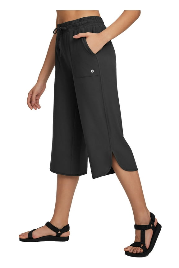 Women's Hiking Pants Capri Wide Leg Lightweight Pants Plus Size Sun Protection Quick Dry Casual Sweatpants Walking Black S