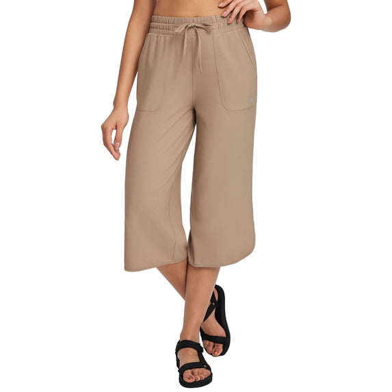 BALEAF Women's Hiking Pants Capri Wide Leg Lightweight Pants Plus Size Sun Protection Quick Dry Casual Sweatpants Walking Brown M