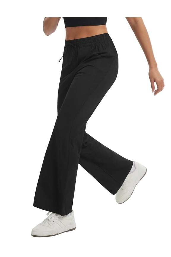 Women's Hiking Pants Lightweight Water Resistant Travel Flare Pants with Pockets Quick Dry Breathable Drawstring Waist Black 2XL