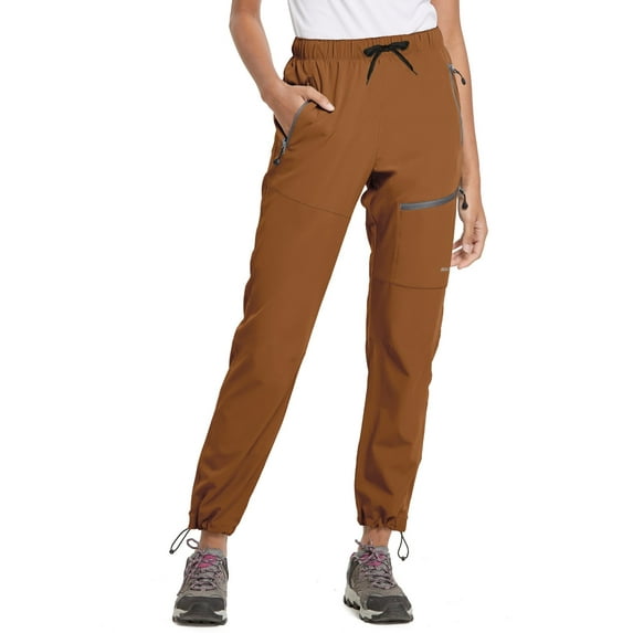 BALEAF Women's Hiking Pants Quick Dry Water Resistant Lightweight Joggers Pant for All Seasons Elastic Waist Caramel Size XS
