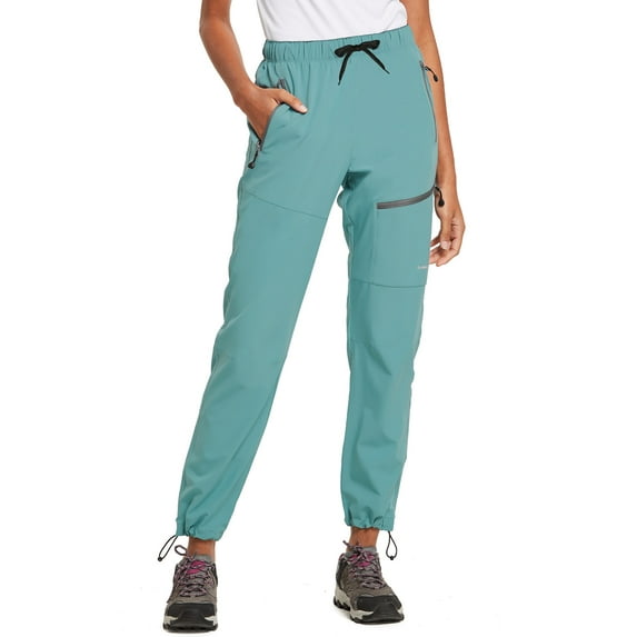 BALEAF Women's Hiking Pants Quick Dry Water Resistant Lightweight Joggers Pant for All Seasons Elastic Waist Lake Green Size S