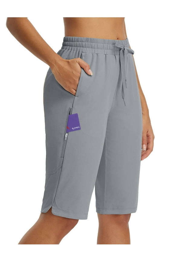 Women's Hiking Shorts 13'' Knee Length Quick Dry Water Resistant Lightweight Bermuda with Pockets Frost Gray Size S