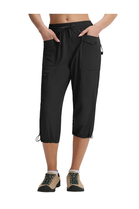 Women's Hiking pants with 7 Pockets Lightweight Quick Dry Cargo Capris Pants for Women Summer Pants for Women Black XXL