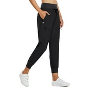 BALEAF Women's Joggers Lightweight Hiking Pants High Waist 5 Zipper Pockets Quick Dry Travel Athletic UPF50+ Black L