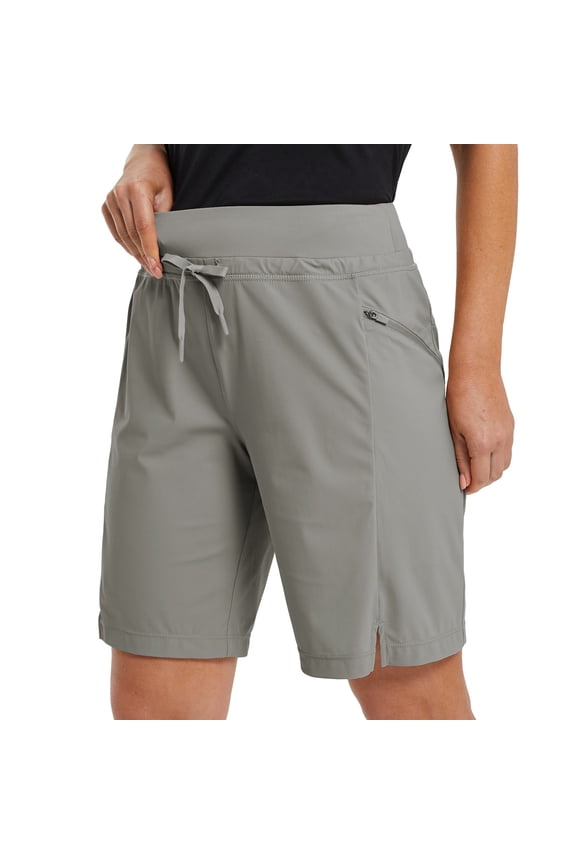 Women's Long Shorts 9" Quick Dry Hiking Bermuda Cargo for curvy Lightweight knee Length Shorts Pockets Gray Size XXL