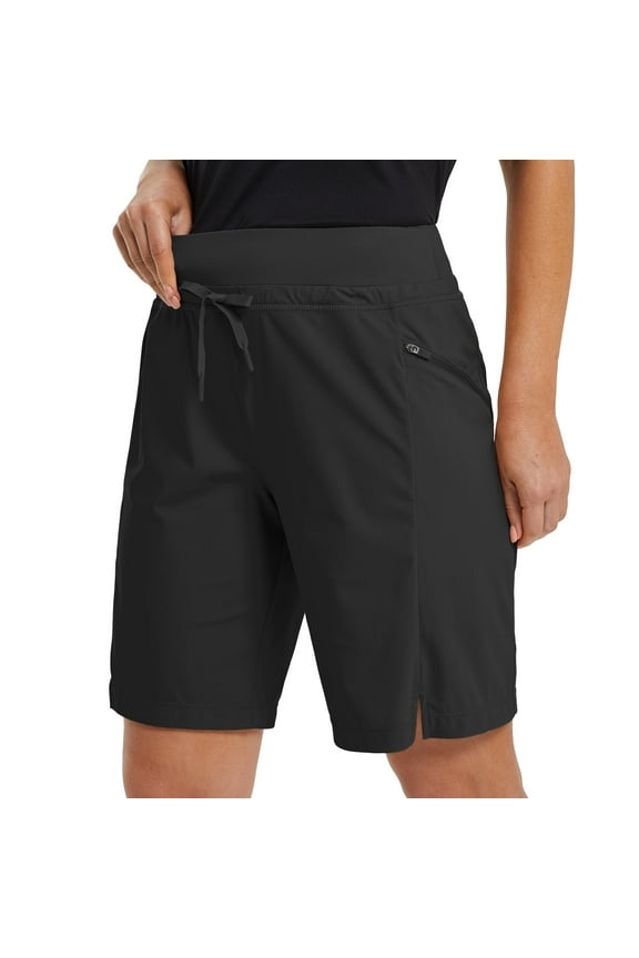 Women's Long Shorts 9" Quick Dry Hiking Bermuda Cargo for curvy Lightweight knee Length Shorts w Pockets Black Size XL