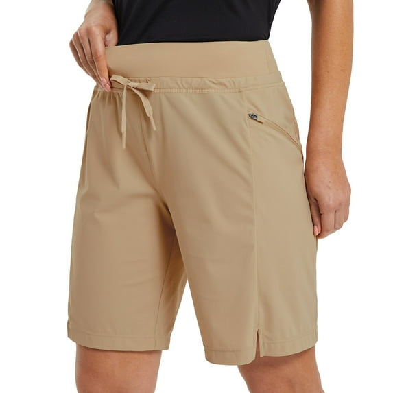 BALEAF Women's Long Shorts 9" Quick Dry Hiking Bermuda Cargo for curvy Lightweight knee Length Shorts w Pockets Brown Size M