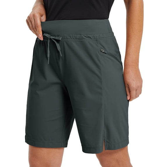 BALEAF Women's Long Shorts 9" Quick Dry Hiking Bermuda Cargo for curvy Lightweight knee Length Shorts with Pockets Dark Gray 3XL