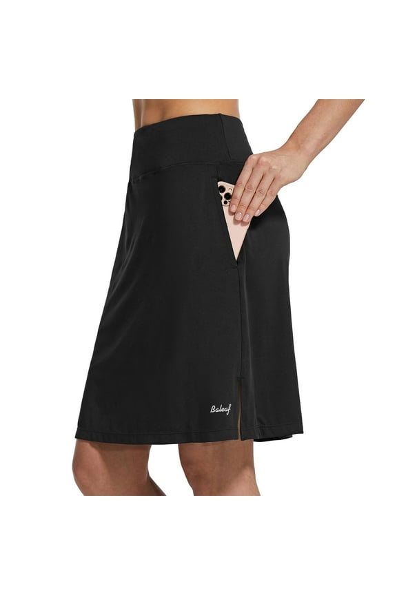 Women's Long Skorts With pocket Athletic Wear Ladies Shorts Golf Casual Skirt UV Protection Black L
