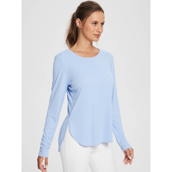 BALEAF Women's Long Sleeve Shirt UPF50+ Workout Tops Rash Guard T Shirts Sun Protection Quick Dry Workout Hiking Outdoor Blue 2XL