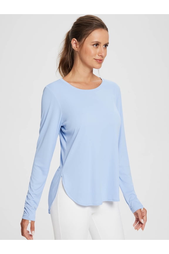 Women's Long Sleeve Shirt UPF50+ Workout Tops Rash Guard T Shirts Sun Protection Quick Dry Workout Hiking Outdoor Blue 2XL