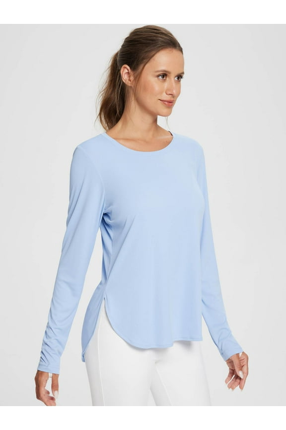 Women's Long Sleeve Shirt UPF50+ Workout Tops Rash Guard T Shirts Sun Protection Quick Dry Workout Hiking Outdoor Blue L