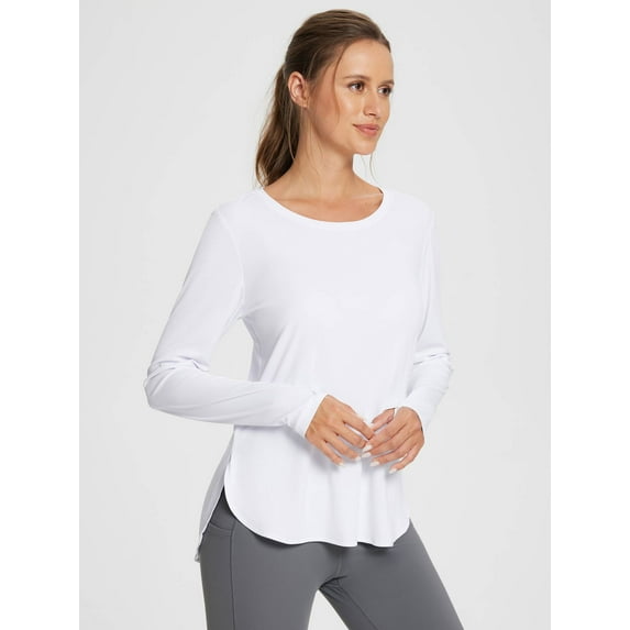 BALEAF Women's Long Sleeve Shirt UPF50+ Workout Tops Rash Guard T Shirts Sun Protection Quick Dry Workout Hiking Outdoor White M