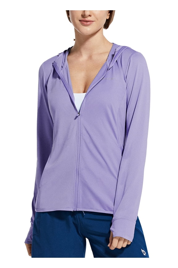 Women's Long Sleeve Sun Protection Shirts Quick Dry UPF SPF 50+ Hooded Jackets Cooling Outdoor Hiking Fishing Purple XL