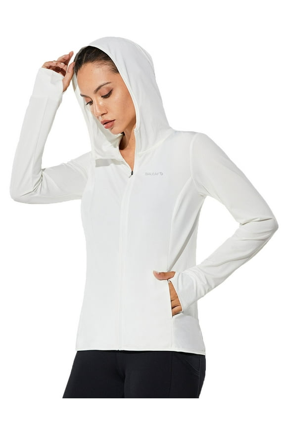 Women's Long Sleeve Sun Protection Shirts UPF SPF 50+ Zip Hooded Jackets Quick Dry Pocket Outdoor White XL