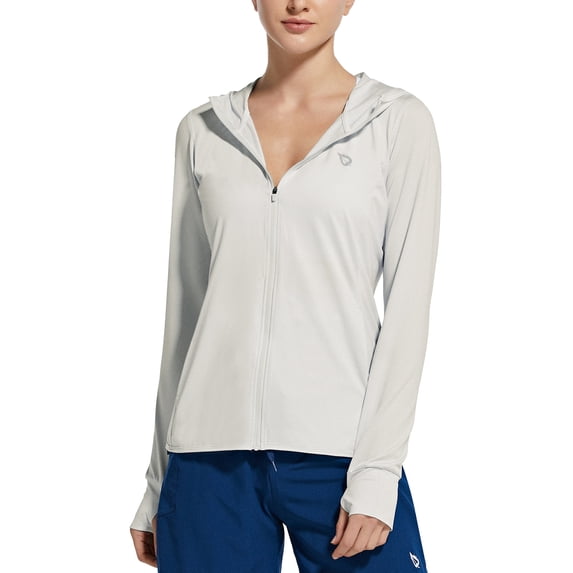 BALEAF Women's Long Sleeve Workout Shirts Lightweight Zip Up Hoodies Jackets SPF UPF 50 UV Sun Protection Quick Dry Oatmeal XXXL
