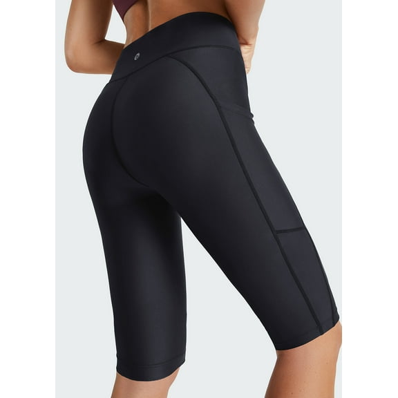 BALEAF Women's Long Swim Shorts Spf UV High Waisted Tummy Control Board Shorts with Pockets Black S