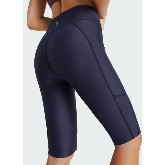 BALEAF Women's Modest Swim Board Shorts Full Coverage Swim Capris Swimming Shorts with Liner Navy L