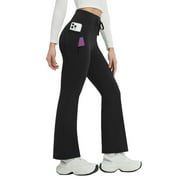 BALEAF Women's Petite Fleece Lined Pants Winter Thermal Warm Yoga Flare Leggings 27" Snow Pants Black L