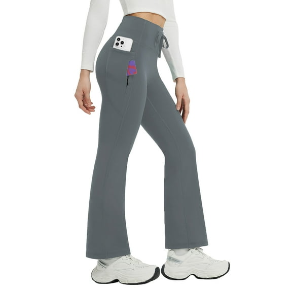 BALEAF Women's Petite Fleece Lined Pants Winter Thermal Warm Yoga Flare Leggings 27" Snow Pants Dark Gray S