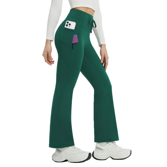 BALEAF Women's Petite Fleece Lined Pants Winter Thermal Warm Yoga Flare Leggings 27" Snow Pants Dark Green 3XL