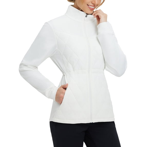 BALEAF Women's Puffer Jackets Lightweight Winter Warm Stand Collar Water Resistant Golf Quilted Jacket 4 Pockets Star White XXL