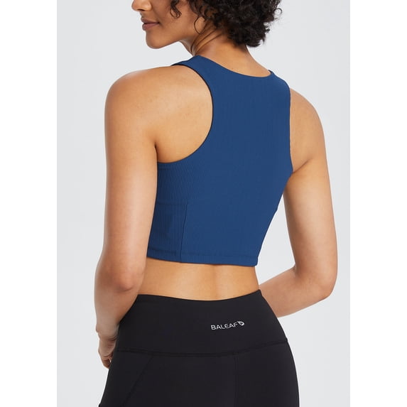BALEAF Women's Ribbed Cropped Tank Tops Sleeveless Cropped Tops Double Layered Blue XXL