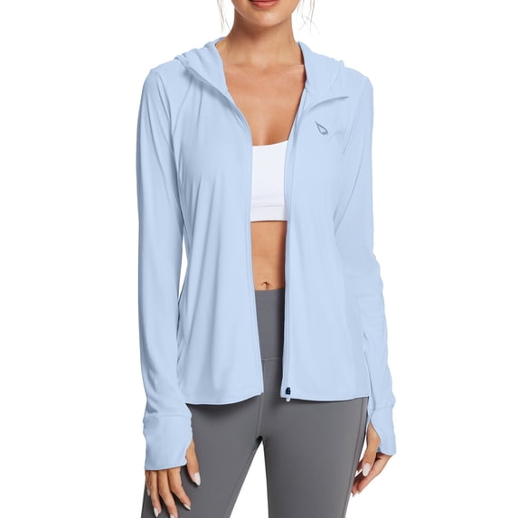 BALEAF Women's SPF Jacket Sun Shirt UV Protection Hoodie Zip Up Long Sleeve Hooded Summer Clothing Running Hiking Kentucky Blue S